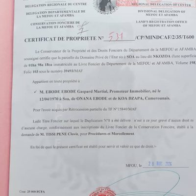 TERRAIN* a VENDRE un terrain de 200. M2 à nkozoa derrière lycée technique bilingue